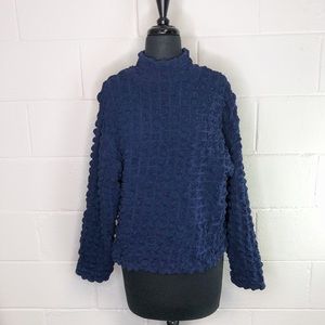 Zara Blue Quilted Puffy Textured Mock Neck Long Sleeve Lightweight Top